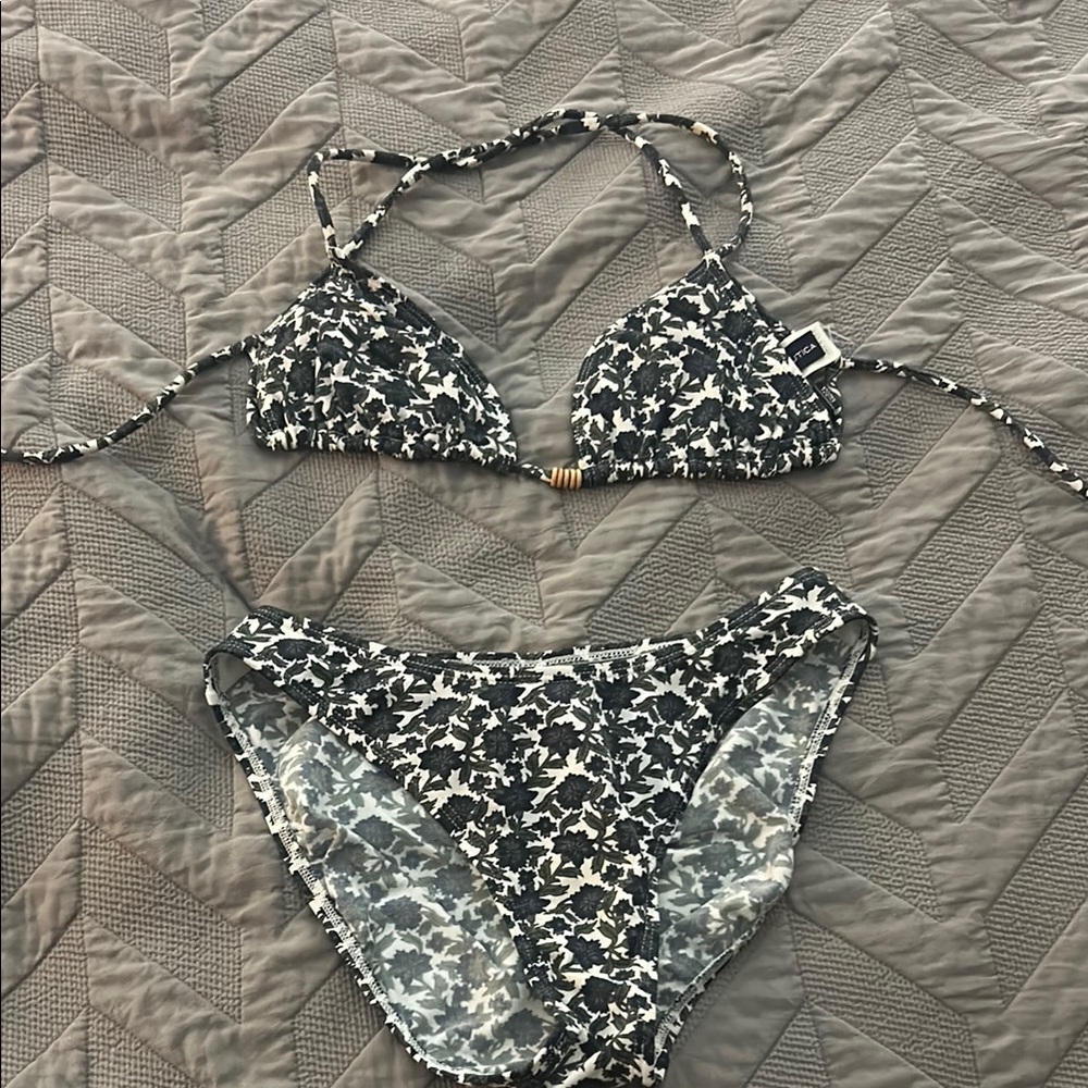 Nautica Black and White Floral Print Triangle Bikini